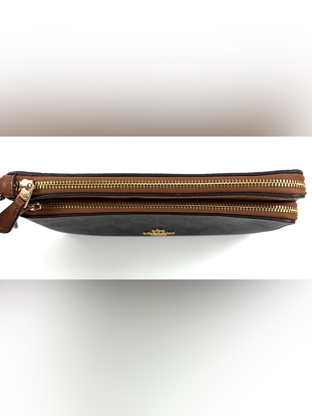 Coach Signature Double Zip Wristlet Wallet Brown Canvas & Leather EUC - Picture 4 of 10